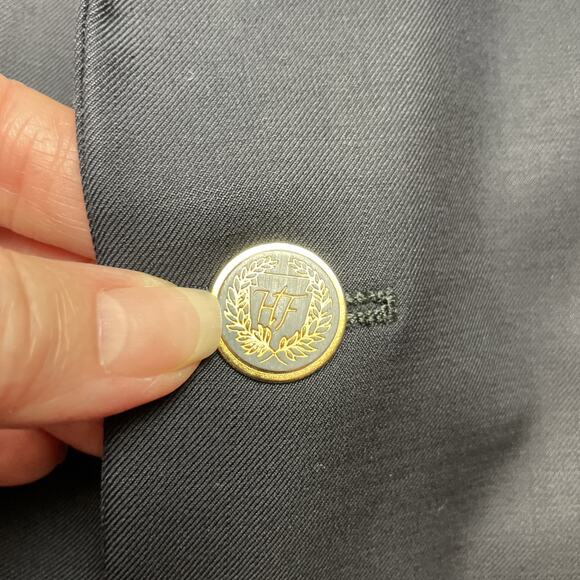 Vtg H Freeman & Son Suit Jacket‎ Blazer Mens 42L Black Wool 2 Gold Button Vented - Picture 6 of 14